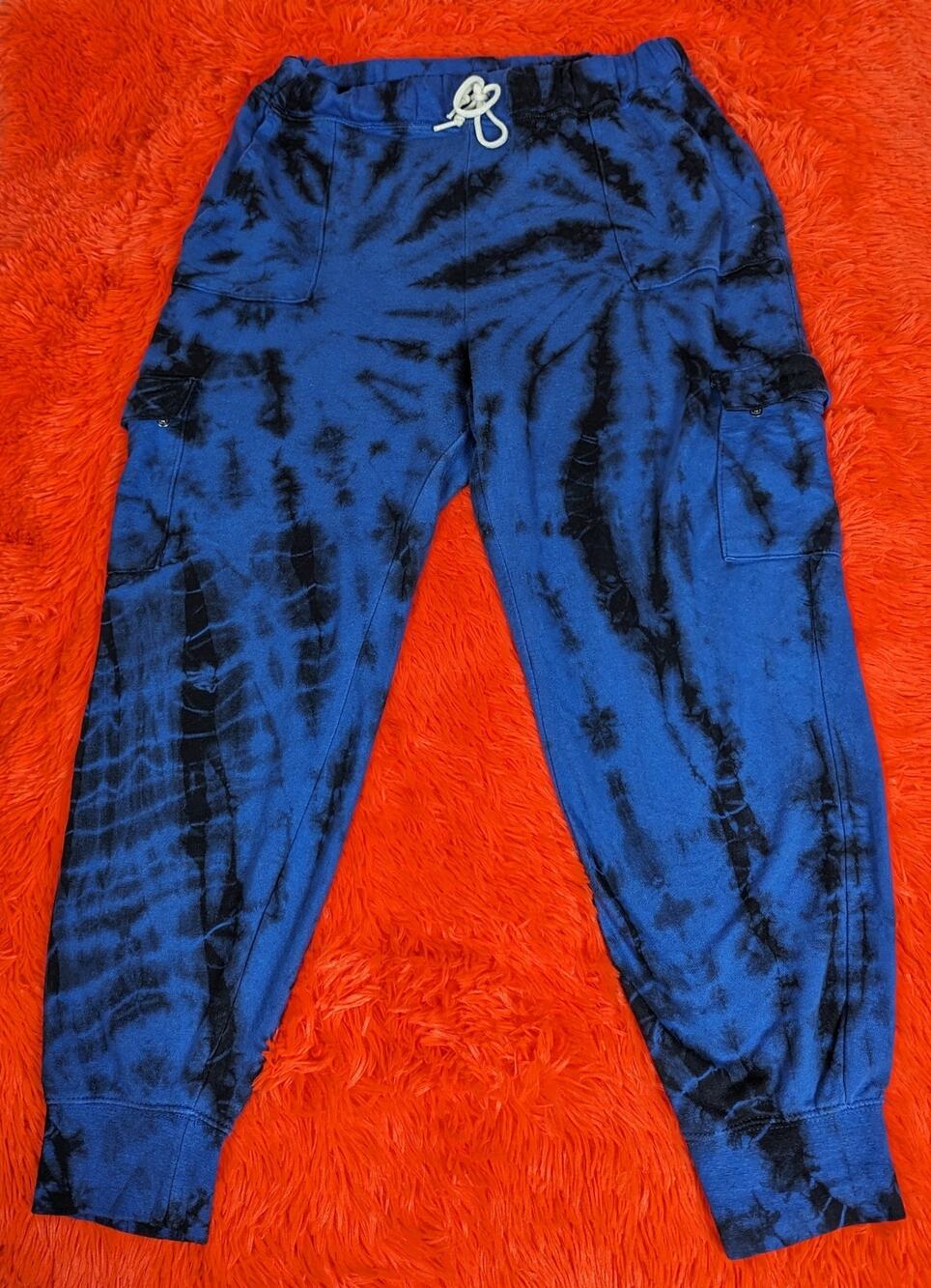 No Boundaries Juniors Blue Tie Dye French Terry Cargo Jogger Pants L 11/13